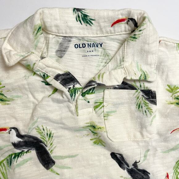 Old Navy Baby Romper Toucan Print Cream Polo Family Matching Outfit Size 3-6 M - Picture 3 of 7